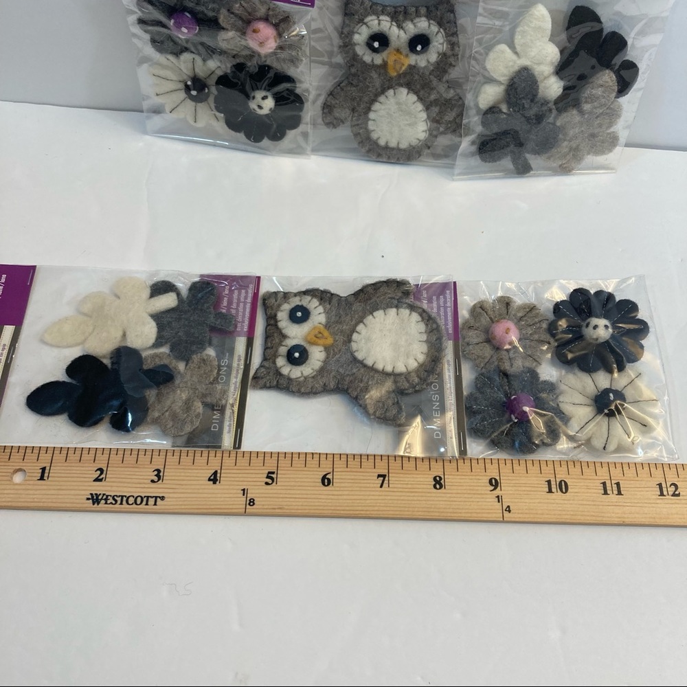 Owl Flowers Leaves Felt Embellishments 100% Wool Coordinated Black Grey - Picture 11 of 13